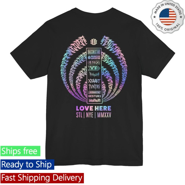 Bassnectar Merch Store Love Here St. Louis Calligraphy Bass Drop Shirt