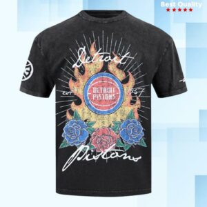 Pistons 313 Shop Store Merch Detroit Pistons Pro Standard Fire And Roses Shirt